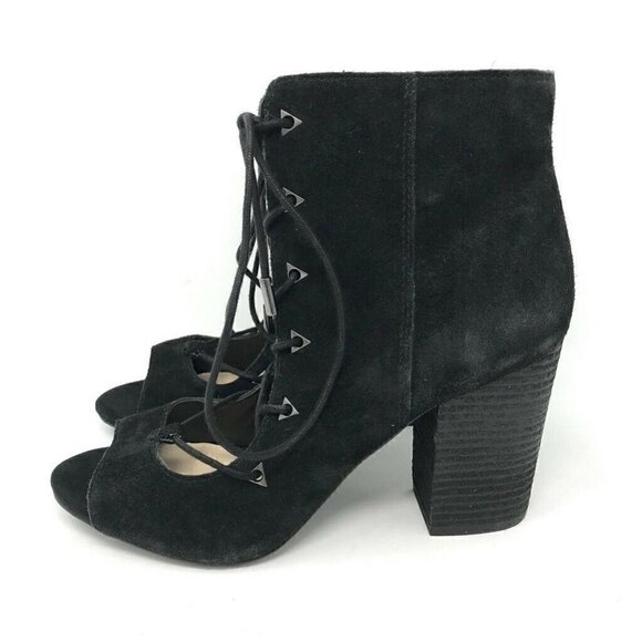 Fergie Riviera Peep Toe Booties Black Leather 9.5 - Picture 4 of 8